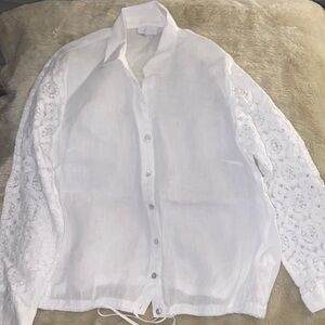 LOFT White Lace Sleeve Women's Shirt